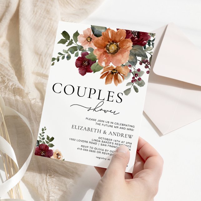 Convites Queda Terracotta Burgundy Casal Floral Chá (Criador carregado)