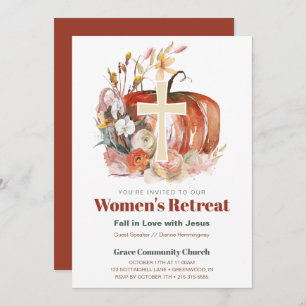 Convites Queda Watercolor Pumpkin & Cross Women Ministry