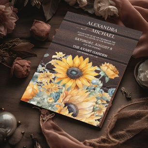 Convites Queda Watercolor Sunflower Wed