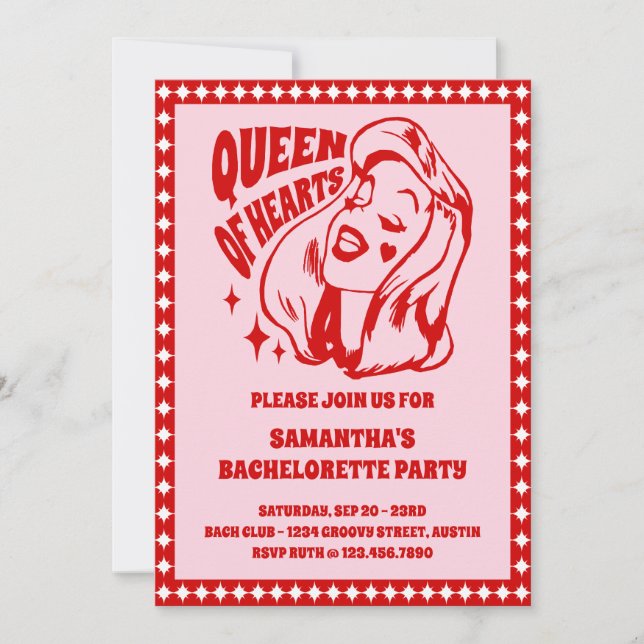 Convites Queen of Hearts Bachelorette Party Itinerary (Frente)