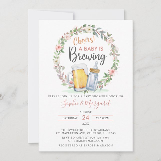 Convites Queijos Florais Rosa Que Um Bebê Está Criando Chá  (Frente)