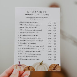 Convites Quem disse isso Mamãe ou Pai Pumpkin Game Card