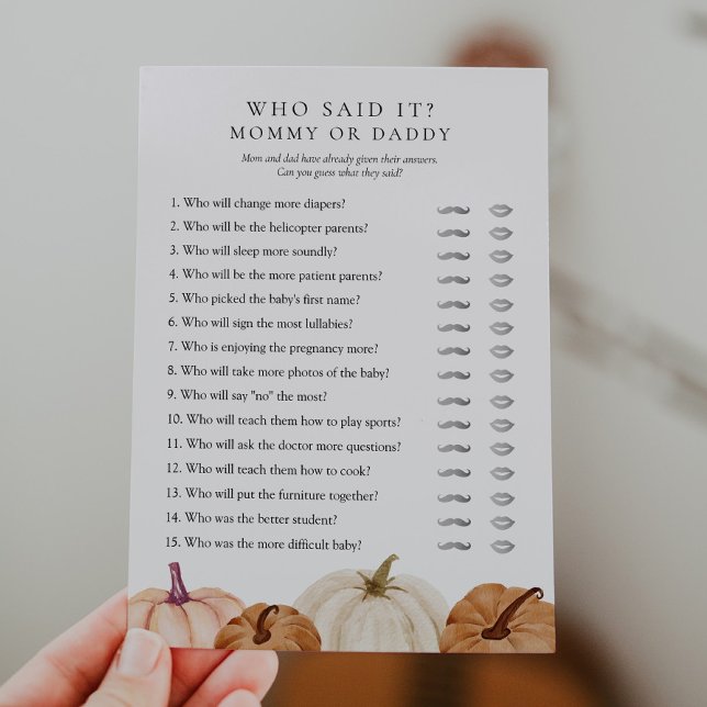 Convites Quem disse isso Mamãe ou Pai Pumpkin Game Card (Criador carregado)