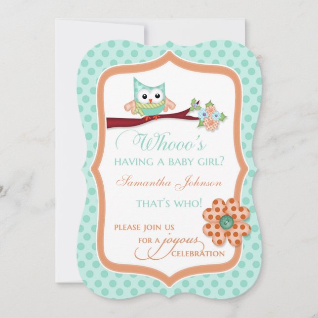 Convites Quem está tendo uma menina? Aqua e Peach (Frente)