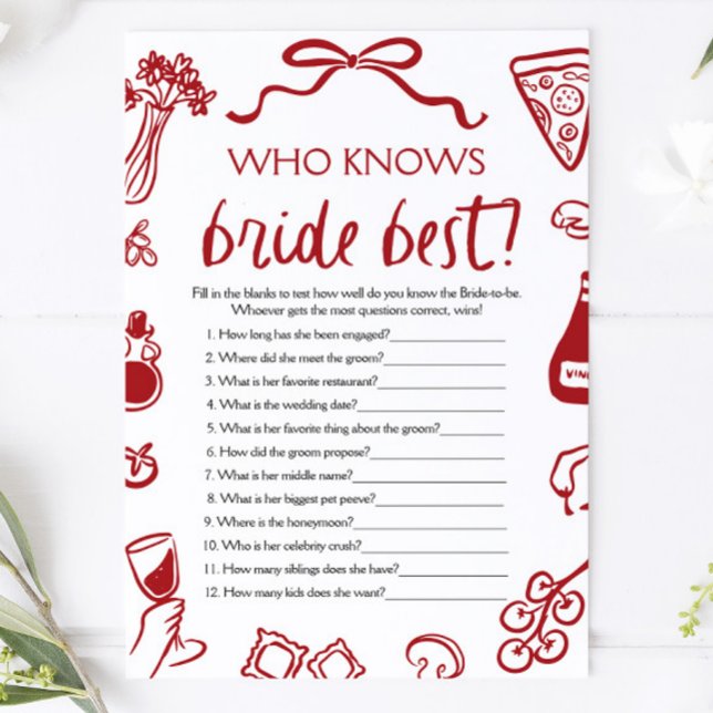 Convites Quem Sabe Mais Sobre a Noiva Jogo para Chá de Noiv (Amore Who Knows The Bride Best Bridal Shower Game)
