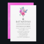 Convites Quente-Cor-de-Água - Bat Floral Mitzvah<br><div class="desc">Rosas e peônias de temas cor-de-rosa-quente sutil,  convites de morcego floral mitzvah com acentos de roxo,  turquesa,  azul e violeta.</div>