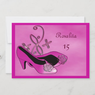 Convites Quente cor-de-rosa Quinceanera 15 Birthday