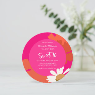 Convites Quente Rosa e Laranja Floral Sessenta Festas de an