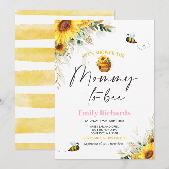 Convites Querida Abelha Chá de fraldas Mamãe De Girassol Pa (Frente/Verso)