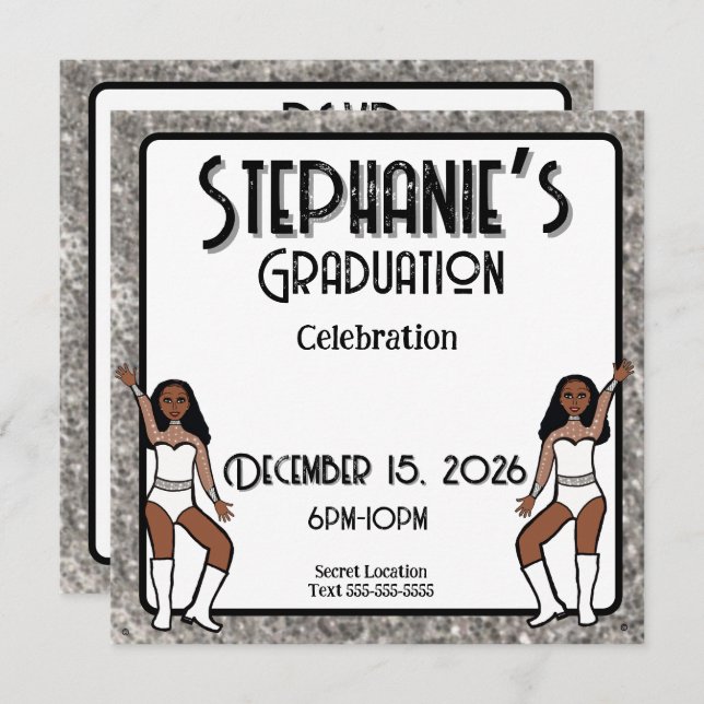 Convites Querida Bailarina Branca Prata: #1  (Frente/Verso)