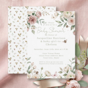 Convites Querida Bebê Menina para Abelha Rosa Floral Rosa e
