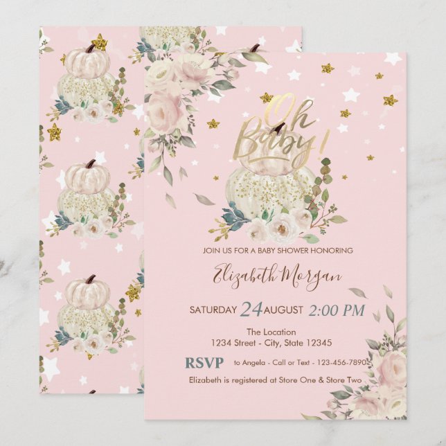 Convites Querida, Bombeiros, Chá de fraldas de estrelas (Frente/Verso)