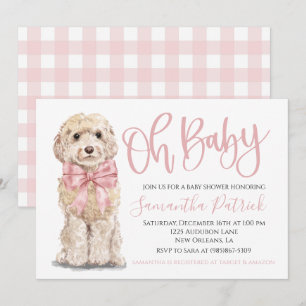 Convites Querida! Cachorro Cachorro Rosa Rosa Gingham Chá