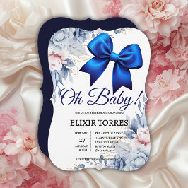 Convites Querida! Chá de fraldas Azul Floral Elegante