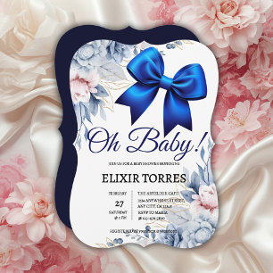Convites Querida! Chá de fraldas Azul Floral Elegante