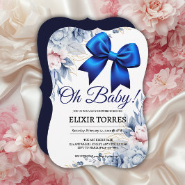 Convites Querida! Chá de fraldas Azul Floral Elegante