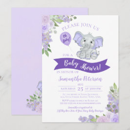 Convites Querida! Chá de fraldas Floral Púrpura de Elefante