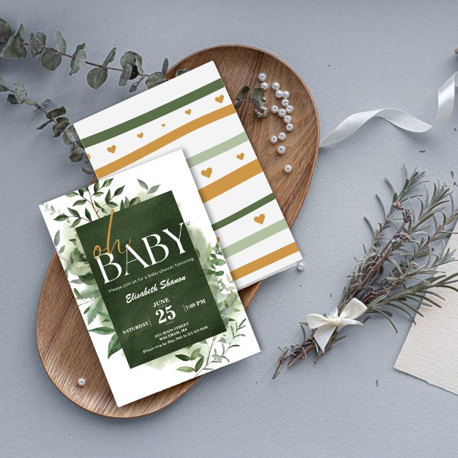 Convites Querida! Chá de fraldas Greenery Watercolor (Oh Baby! Greenery Watercolor Baby Shower Invitation)