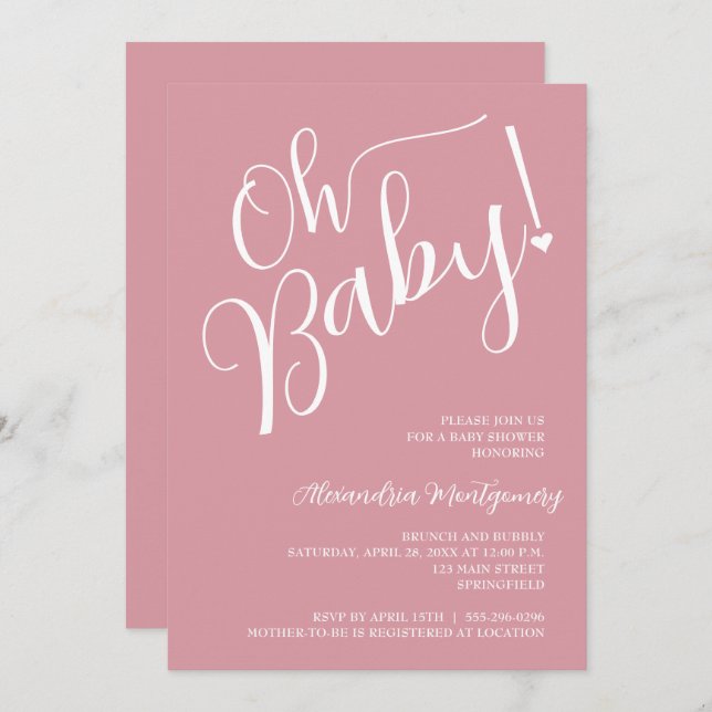 Convites Querida! Chá de fraldas Rosa (Frente/Verso)