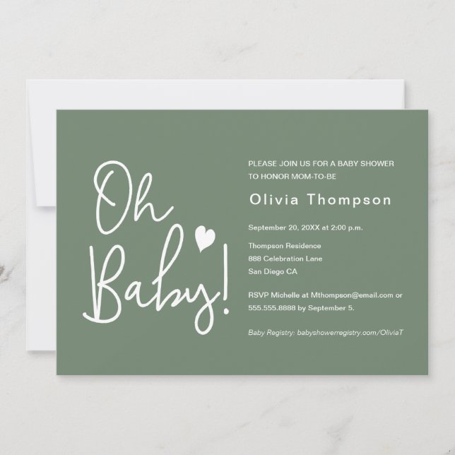 Convites Querida Chá de fraldas Verde Sexo neutro (Frente)