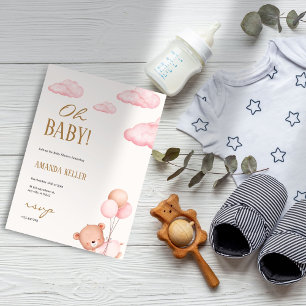 Convites Querida! Chá de Urso Bebês de Nuvem Rosa Suave