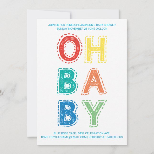 Convites Querida | Chamadas de Bebê | Cor 1 Branco (Frente)