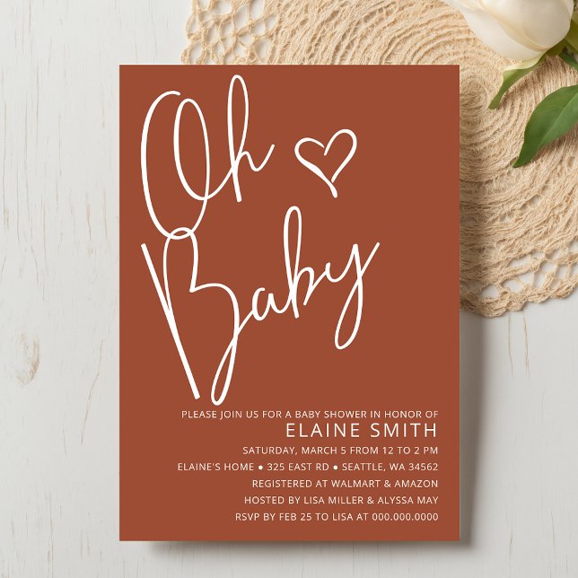Convites Querida Cute Terracotta Gênero Chá de fraldas neut (Oh Baby Cute Terracotta Gender Neutral Baby Shower Invitation)
