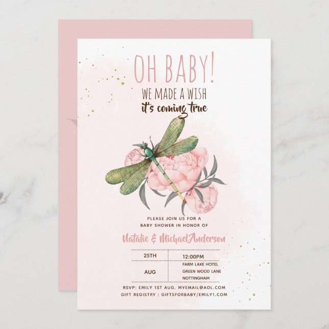 Convites Querida DRAGONFLY Faça Um Chá de fraldas Falso (Frente/Verso)