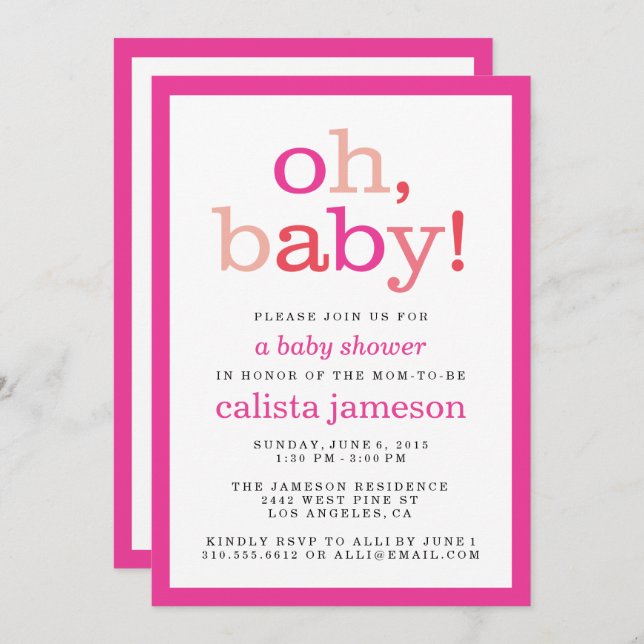 Convites Querida! Menina Rosa Moderna - Chamas para Bebê (Frente/Verso)