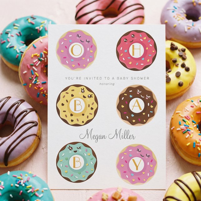 Convites Querida Rosquinha doce Chá de fraldas (Oh Baby Sweet Cute Donut Sprinkle Girl Baby Shower Invitation)