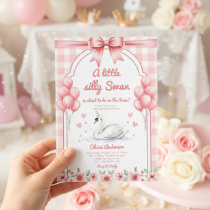 Convites querido Cisne azul Gingham Ribbon floral menina