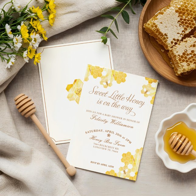 Convites Querido Mel No Caminho | Chá de fraldas de abelhas (Sweet Little Honey On The Way | Bee Baby Shower Invitation)