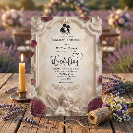 Convites Querubim e Rosa Barroco Ornamentado Casamento Vint