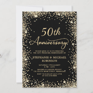 Convites Quic Black Dourado Glitter 50º Aniversário de Casa