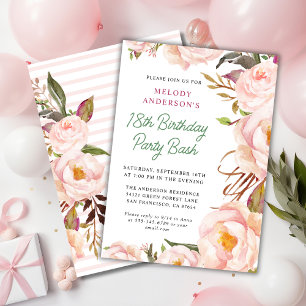 Convites Quic Blush Floral Cor-de-Rosa, Aniversário Bash Co