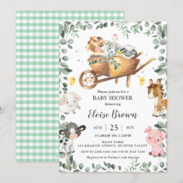 Convites Quic Farm Animal Barnyard Greenery Chá de fraldas 