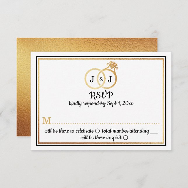 Convites Quic Faux Gold Foil Monogramas Casamentos (Frente/Verso)