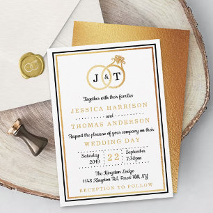 Convites Quic Faux Gold Foil Monogramas Casamentos
