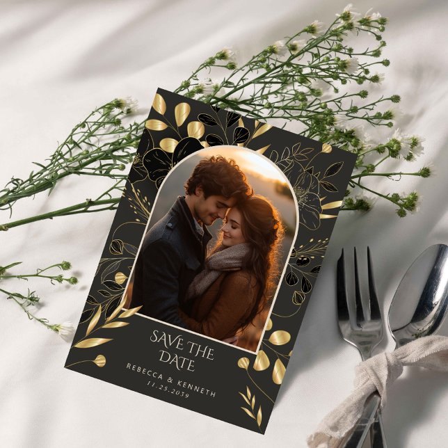 Convites Quic Floral Dourado Luxurioso - Duas Fotografias S (Criador carregado)