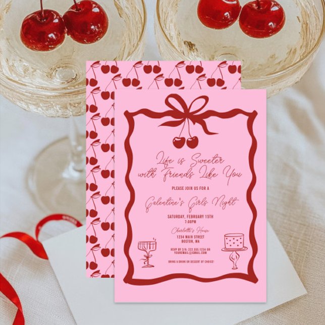 Convites Quic Galentine's Day Day Pink and Cherry Red (Life is Sweeter with Friends Like You Galentine's Day Brunch Invitation, Girls Night Out, Valentines)