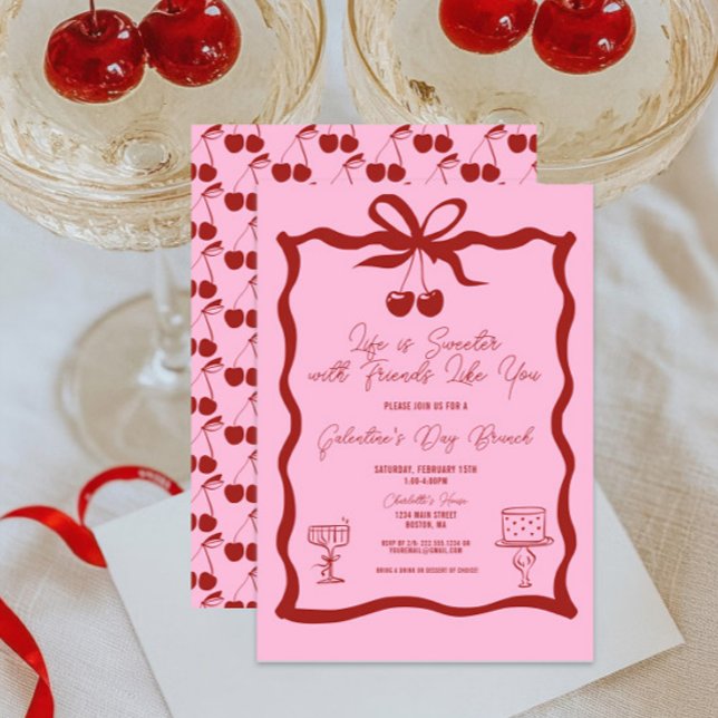 Convites Quic Galentine's Day Day Pink and Cherry Red (Life is Sweeter with Friends Like You Galentine's Day Brunch Invitation, Girls Night Out, Valentines)