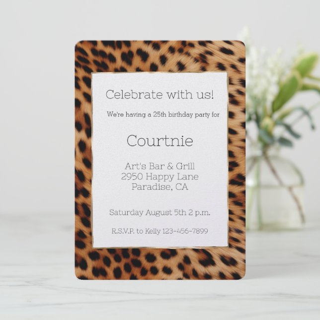 Convites Quic Leopard Animal Birthday (Em pé/Frente)