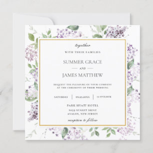Convites Quic Lilac Purple Floral Greenery Square