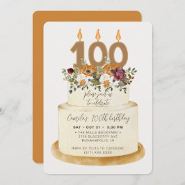 Convites Quic Orange Fall Autumn 100th Birthday Cake