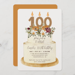 Convites Quic Orange Fall Autumn 100th Birthday Cake