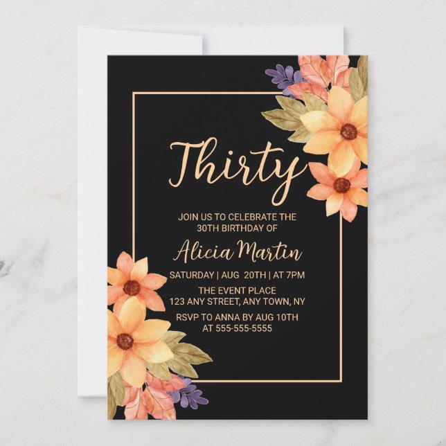 Convites Quic Orange Red Fall Flora Qualquer Idade Negra An (Frente)