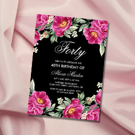 Convites Quic Pink Peony Floral aniversário de 40 anos