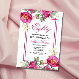 Convites Quic Pink Peony Floral Greenery 80 Aniversário