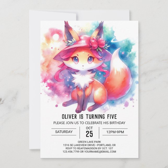 Convites Quic Playful Fox Birthday (Frente)