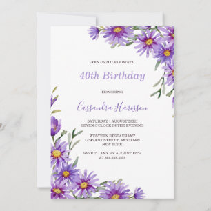 Convites Quic Purple Aster Floral Botânica Aniversário